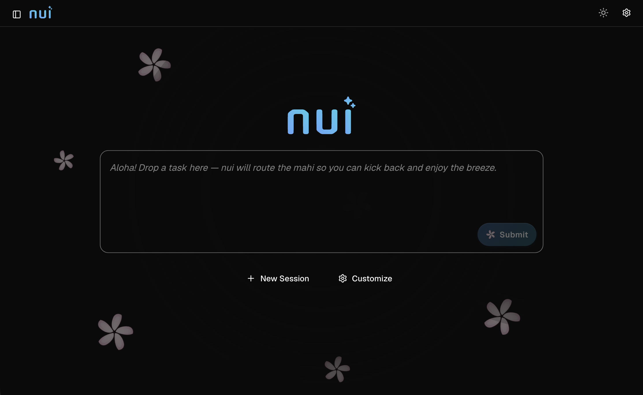 nui web UI showing a chat session with an AI agent.